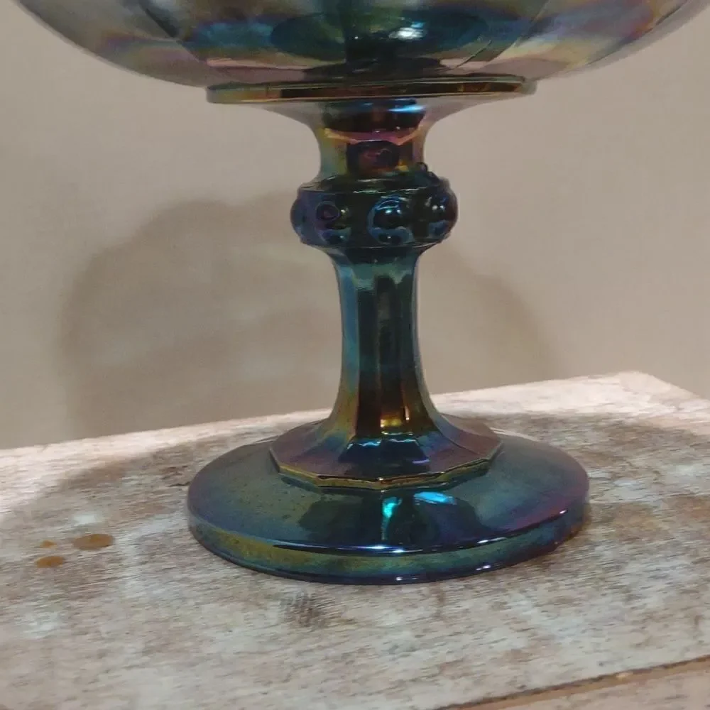 Vintage Indiana Glass Blue Carnival Glass Teardrop Garland Compote Dish